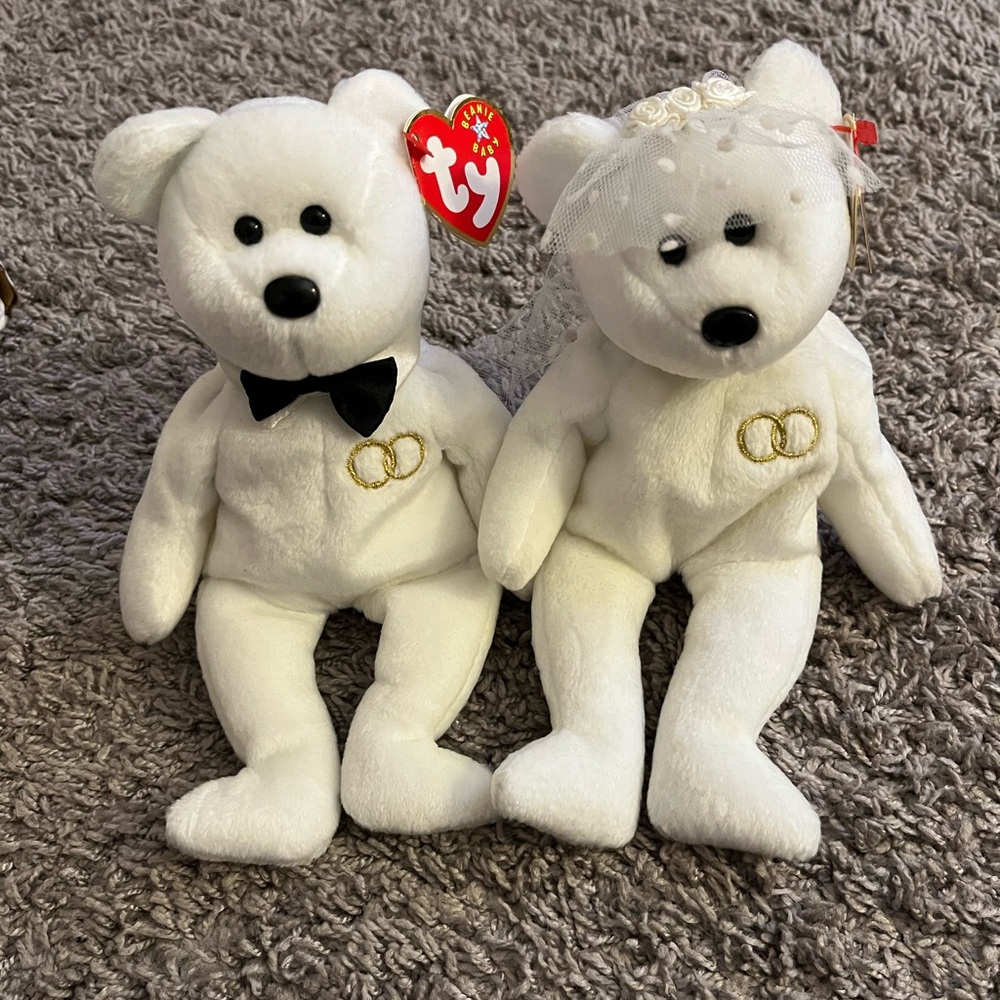 🎉 Rare 2002 Ty Beanie Baby Bride & Groom wedding bears, mint with tags!! 🎉
